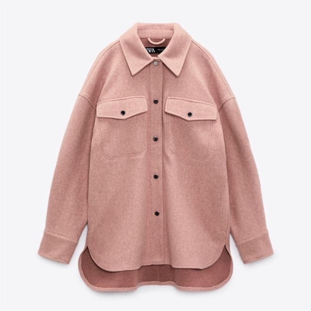 Zara Oversized Warm Fuzzy Blush Pink Shacket Shirt Jacket